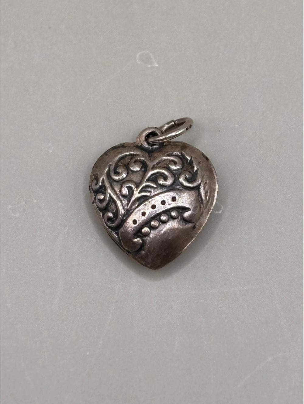 Vintage Sterling Silver Double-Sided Puffy Heart Charm Geometric Design #1